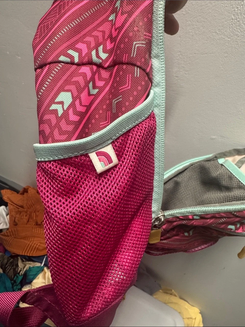 The North Face Kids Pink Backpack with Mint Trim